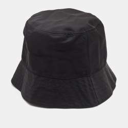 Prada Black Nylon Logo Plaque Bucket Hat