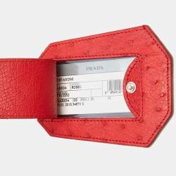 Prada Red Ostrich Leather Luggage Name Tag