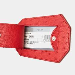 Prada Red Ostrich Leather Luggage Name Tag