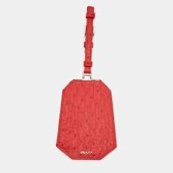 Prada Red Ostrich Leather Luggage Name Tag
