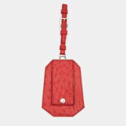 Prada Red Ostrich Leather Luggage Name Tag