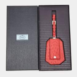 Prada Red Ostrich Leather Luggage Name Tag