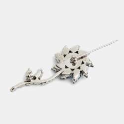 Pre Owned Prada Flower Crystal SIlver Tone Brooch
