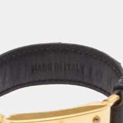 Pre Owned Prada  Black Ostrich Leather Gold Tone Bracelet