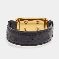 Pre Owned Prada  Black Ostrich Leather Gold Tone Bracelet