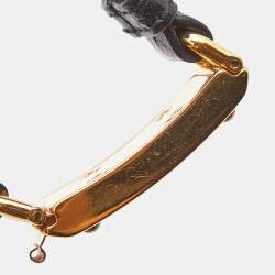 Pre Owned Prada  Black Ostrich Leather Gold Tone Bracelet