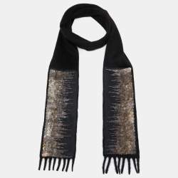 Prada Black Cashmere Embellished Fringed Stole