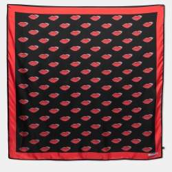 Prada Black Lips Printed Silk Square Scarf