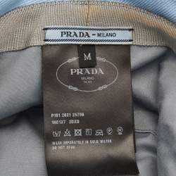Prada Celeste Blue Terry Contrast Logo Embroidered Bucket Hat M
