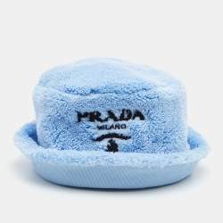 Prada Celeste Blue Terry Contrast Logo Embroidered Bucket Hat M