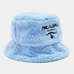 Prada Celeste Blue Terry Contrast Logo Embroidered Bucket Hat M