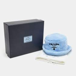 Prada Celeste Blue Terry Contrast Logo Embroidered Bucket Hat M