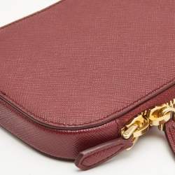 Pre Owned Prada Red Saffiano Leather Phone Case Crossbody Bag