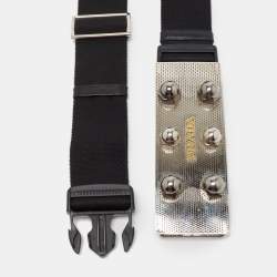 Prada Black Elastic Wide Logo Buckle Waist Belt 95 cm