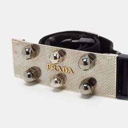 Prada Black Elastic Wide Logo Buckle Waist Belt 95 cm