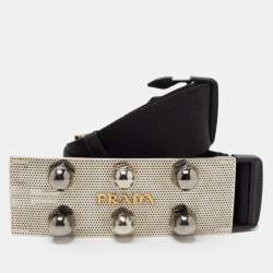Prada Black Elastic Wide Logo Buckle Waist Belt 95 cm