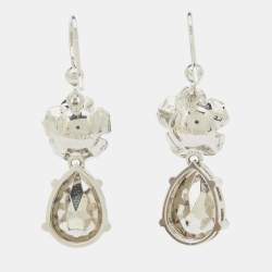 Prada Sterling Silver Rose & Crystal Drop Earrings