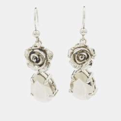 Prada Sterling Silver Rose & Crystal Drop Earrings