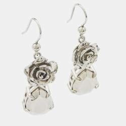 Prada Sterling Silver Rose & Crystal Drop Earrings