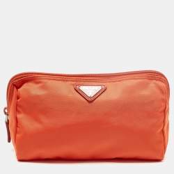 Prada Orange Nylon Cosmetic Pouch