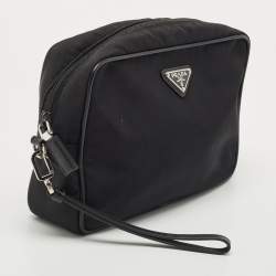 Pre Owned Prada Black Nylon Logo Cosmetic Pouch 