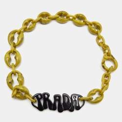 Prada Green Plexiglass Logo Link Necklace