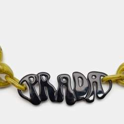 Prada Green Plexiglass Logo Link Necklace