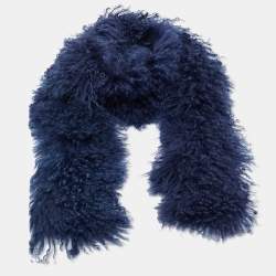 Prada Navy Blue Fur Mongolian Stole