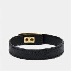 Prada Leather Gold Tone Turn-Lock Bracelet 