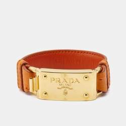 Prada Ostrich Leather Gold-Plated Bracelet