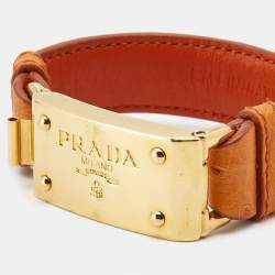 Prada Ostrich Leather Gold-Plated Bracelet