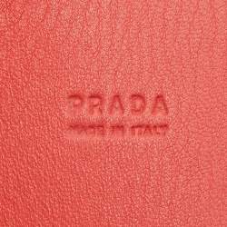 Pre Owned Prada Coral Orange Leather Wide Buckle Belt 85CM