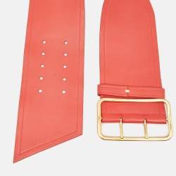 Pre Owned Prada Coral Orange Leather Wide Buckle Belt 85CM