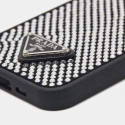Prada Black/Silver Rubber and Suede Crystals Embellished iPhone 13 Pro Case