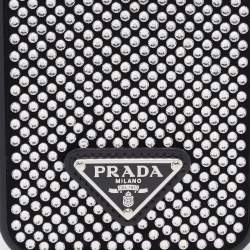 Prada Black/Silver Rubber and Suede Crystals Embellished iPhone 13 Pro Case