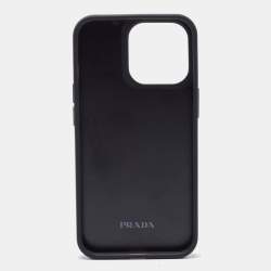 Prada Black/Silver Rubber and Suede Crystals Embellished iPhone 13 Pro Case