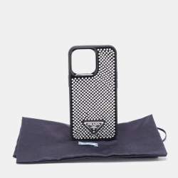 Prada Black/Silver Rubber and Suede Crystals Embellished iPhone 13 Pro Case
