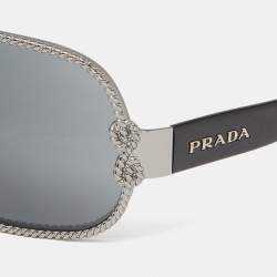 Pre Owned Prada Black Acetate Black Tone Metal SPR62H 5AV-1A1 Shield Sunglasses