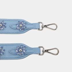 Prada Light Blue Saffiano Leather Crystals Embellished Shoulder Bag Strap