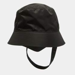 Prada Black Re-Nylon Triangle Logo Detail String Bucket Hat XL