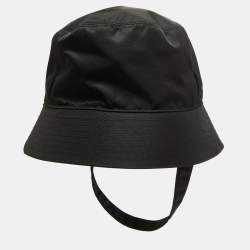 Prada Black Re-Nylon Triangle Logo Detail String Bucket Hat XL