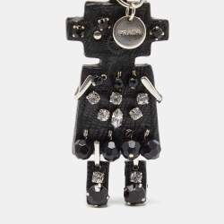 Prada Silver Tone Leather Robot Keychain Bag Charm