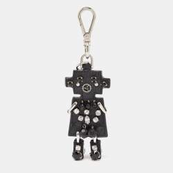 Prada Silver Tone Leather Robot Keychain Bag Charm
