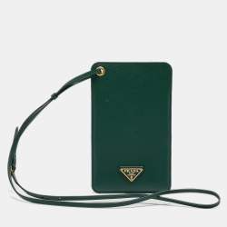 Prada Green Saffiano Leather Phone Strap Case