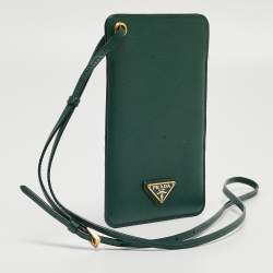 Prada Green Saffiano Leather Phone Strap Case