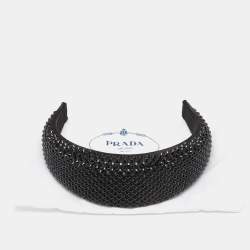 Pre Owned Prada Black Crystal Embellished Satin Wide Headband