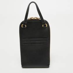 Prada Black Saffiano Lux Leather Phone Crossbody Bag