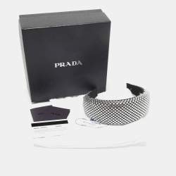 Prada Black Crystals Embellished Satin Oversized Head Band One Size