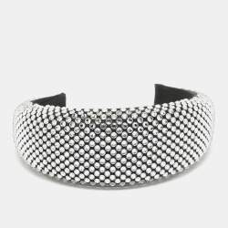 Prada Black Crystals Embellished Satin Oversized Head Band One Size