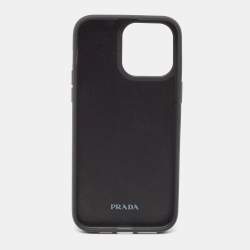 Pre Owned Prada Pink/Black Suede Crystals Embellished iPhone 14 Pro Max Cover